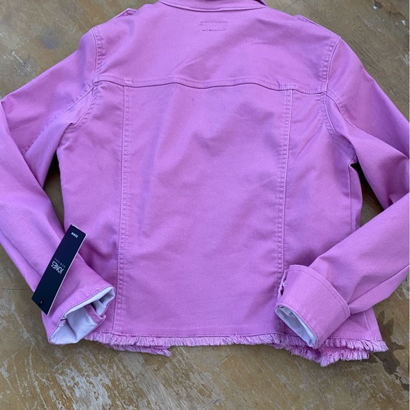 Jones New York Women's sizeXS Pink Lotus Button Denim Jacket with Fringe Epaulet - Picture 11 of 14